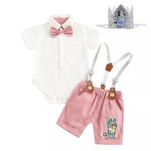 Bluey Outfit Boy Smash Cake Bluey First Second Birthday Bluey Clothes Suspenders